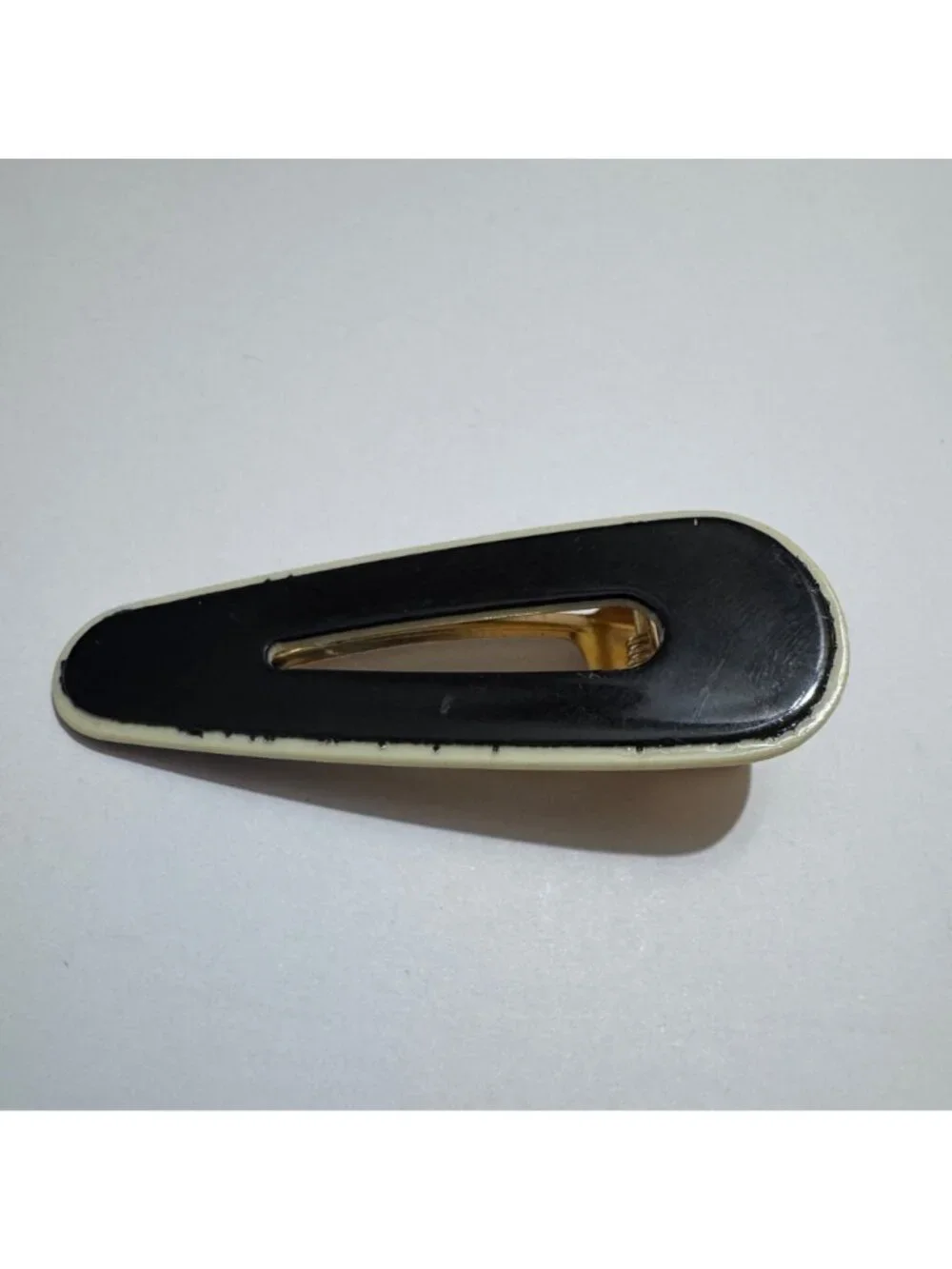 Black & Cream Acrylic and Metal Hair Clip Modern Style 2.75 Inches New